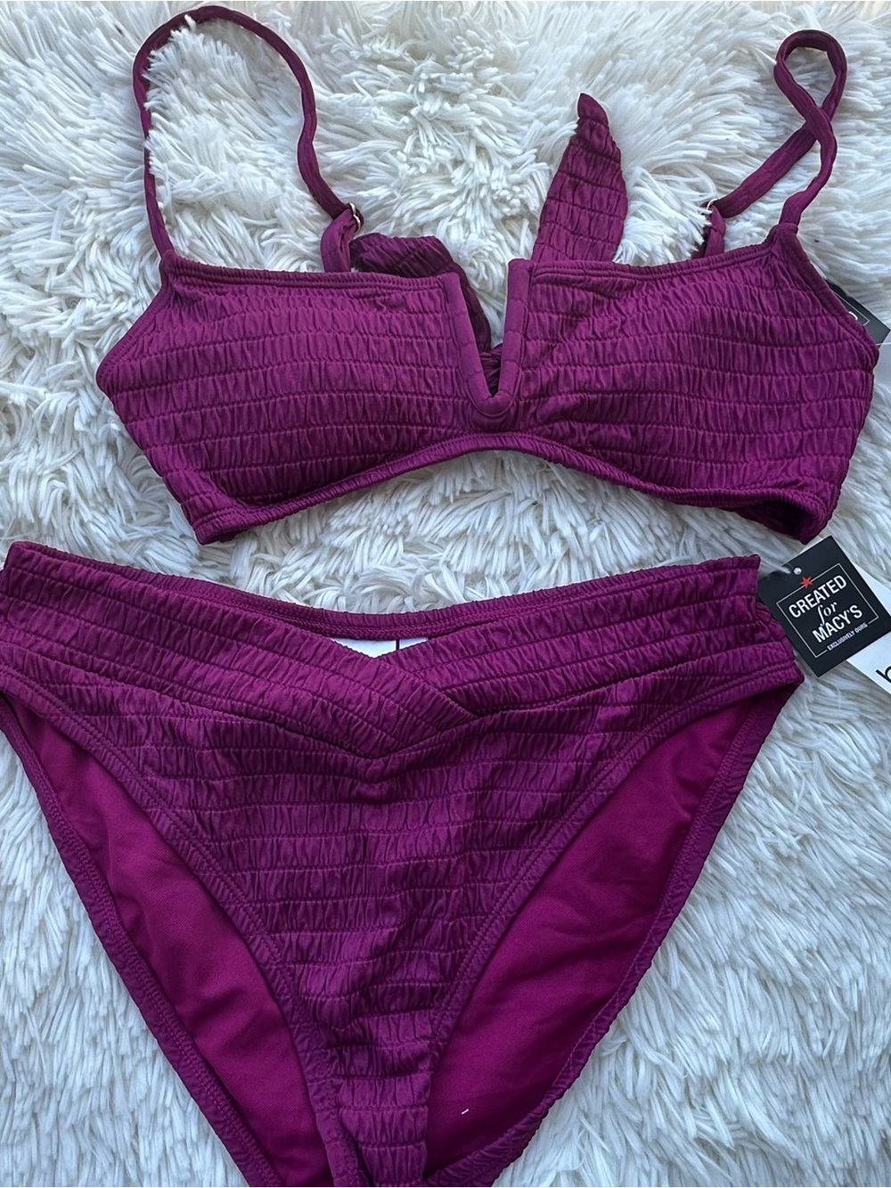 Bar III Women's wine color Textured Bikini Set medium